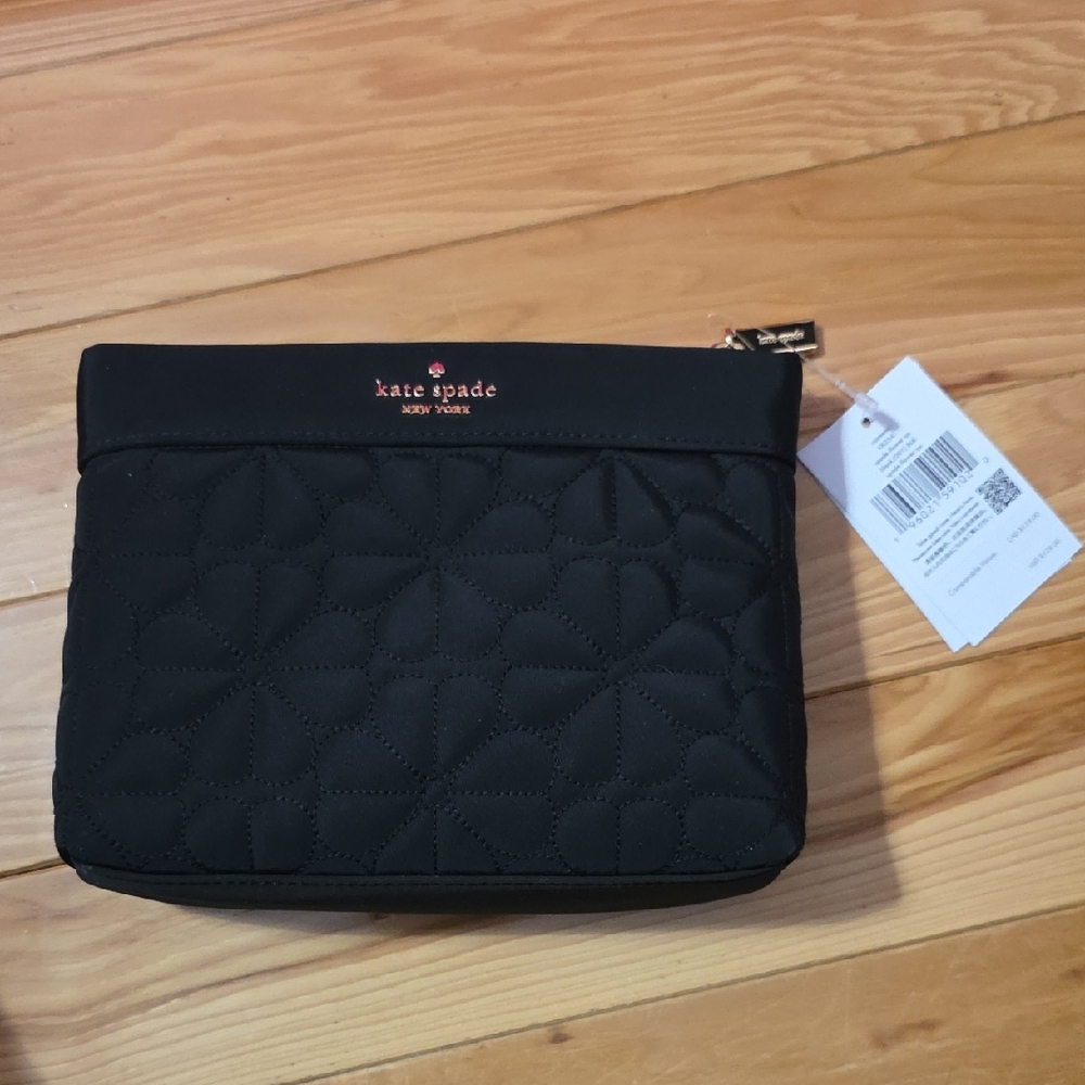 NWT Kate Spade Black Quilted Cosmetic Case